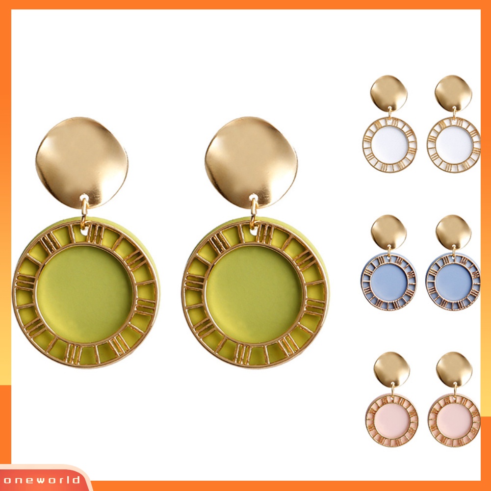 [WONE] Fashion Wanita Angka Romawi Bulat Menjuntai Drop Ear Stud Earrings Perhiasan Hadiah