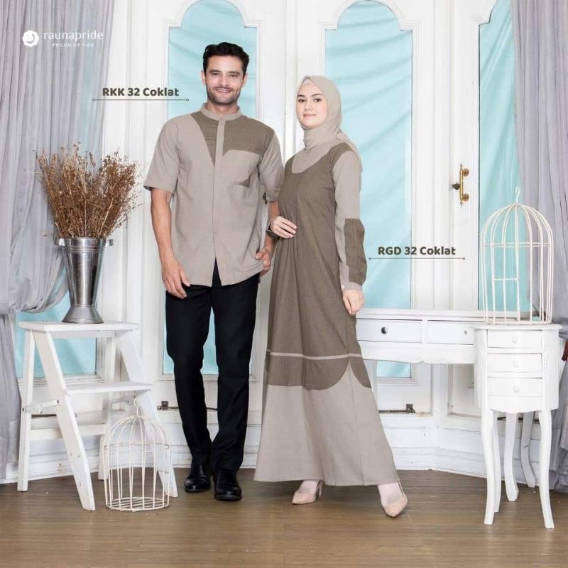 Sarimbit keluarga | Gamis katun dewasa RGD 32 HIJAU RGD 32 COKLAT | Kemeja koko Rauna RKK 32 Hijau &amp; RKK 32 coklat | Koko katun Ayah dewasa