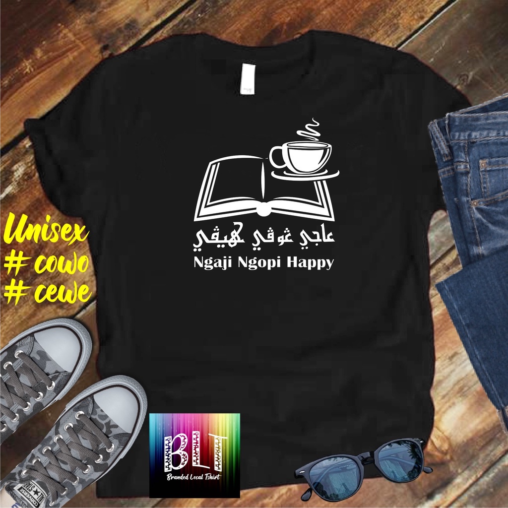 COD/ KAOS NGAJI NGOPI HAPPY SANTRI /KAOS TULISAN/KAOS SANTRI SANTRIWATI KEKINIAN atasan pria atasan pria