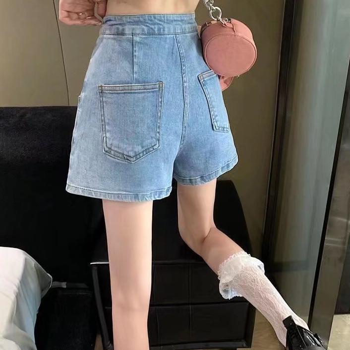 Diskon Celana Pendek Denim Wanita Musim Panas 2022 Baru Korea Gaya Lebar Kaki Celana Pinggang Tinggi