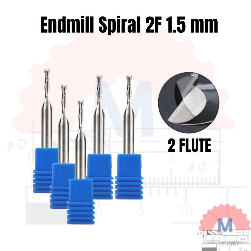 EndMill 2F spiral 1.5mm Carbide 1.5 mm 2 Flute cnc router bit