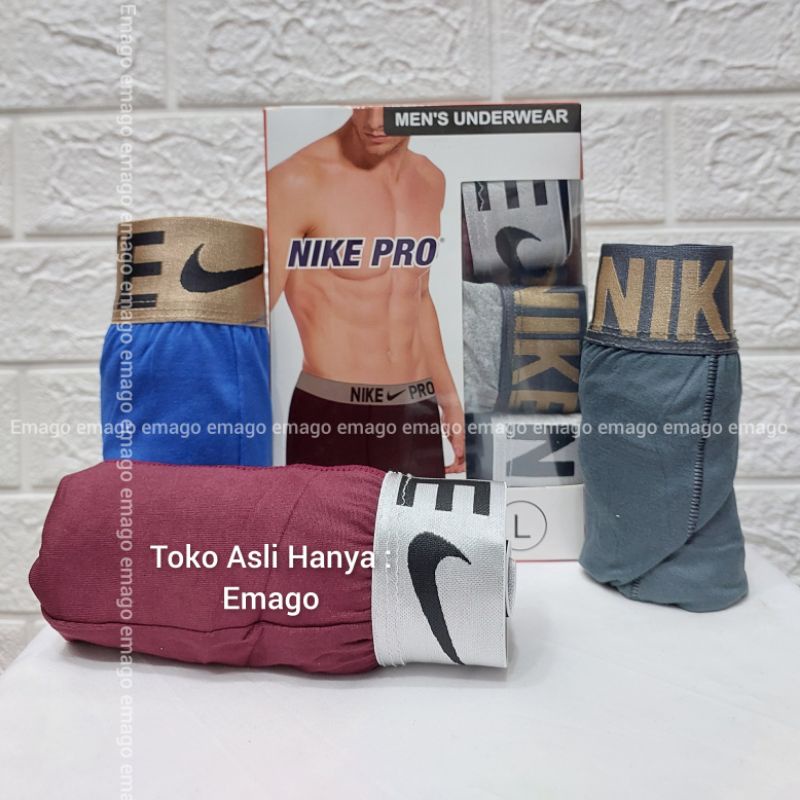 EMAGO - Nikke Pro Celana Dalam Boxer Pria 1 Box isi 3 pcs | Sempak Pria Dewasa | Celana Pendek cowo | Boxer Cowo