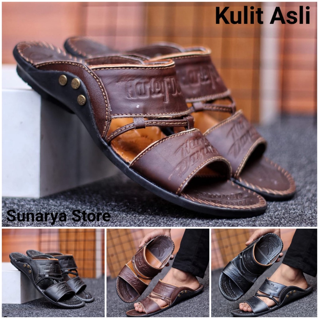 SANDAL KULIT PRIA HARLEY BLACK BROWN TAN KULIT SAPI ASLI ORIGINAL HANDMADE BANDUNG KASUAL SANTAI