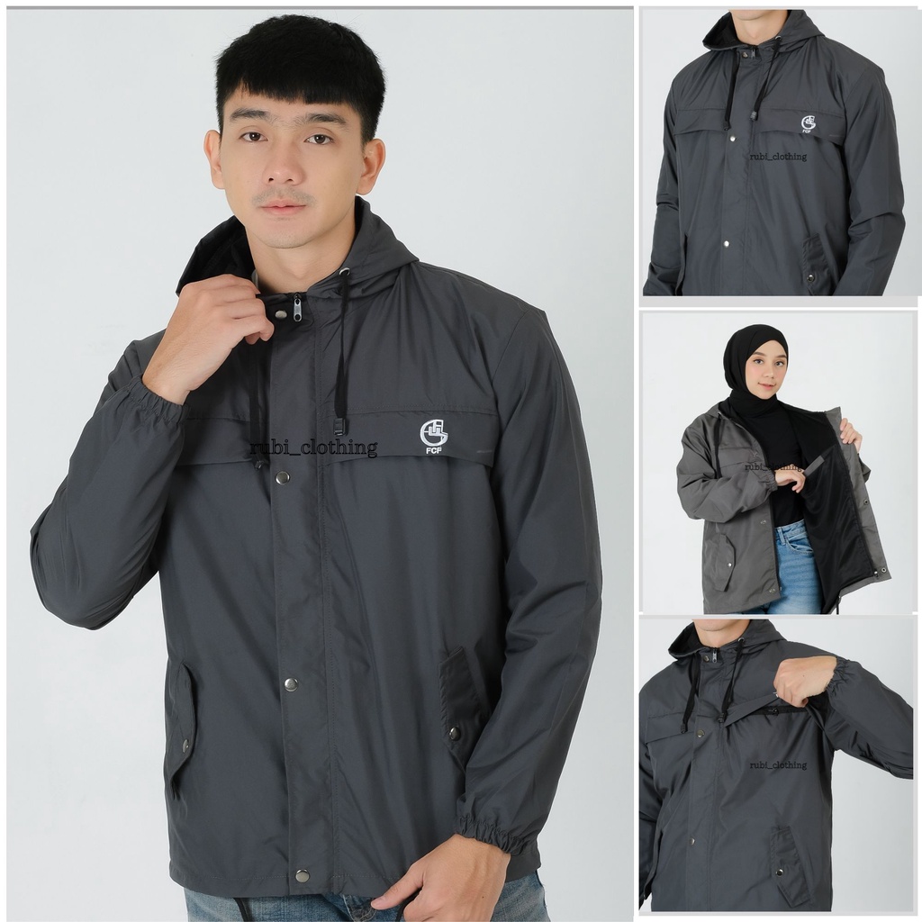 Jaket Parasut Pria Waterproof 4 saku Original FCF size M L XL XXL / Jaket Gunung Pria Jumbo Anti Air