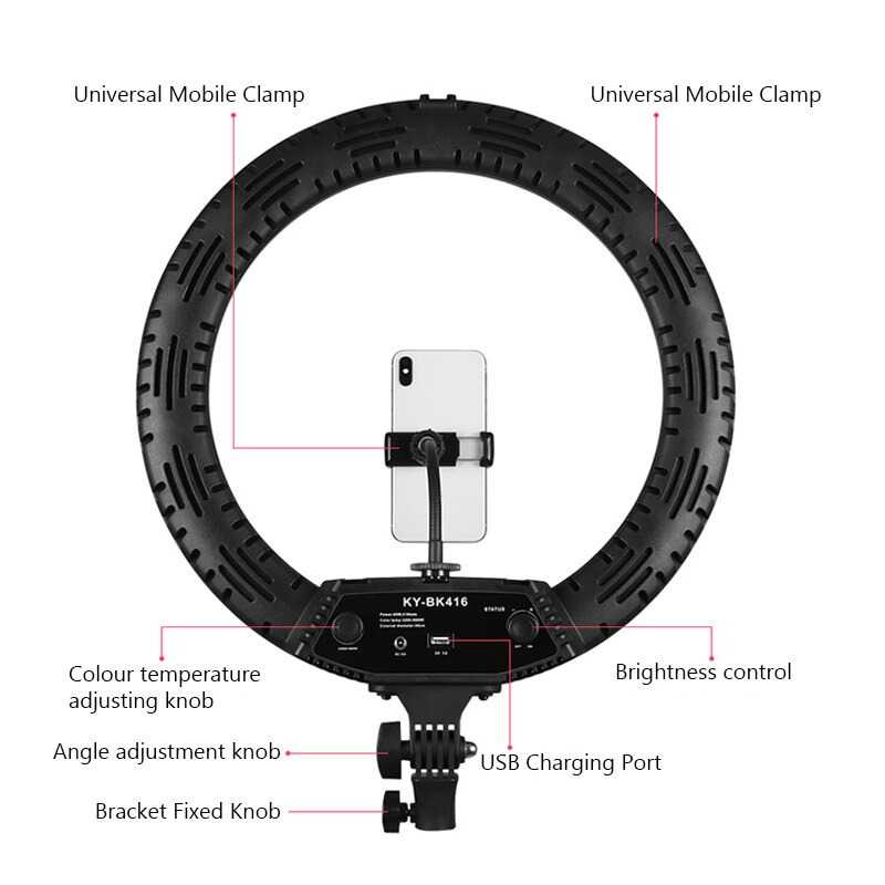 QIAO DA Lampu Ring Light 416 LED 65W 18 Inch with Holder - KY-BK416 ( Mughnii )