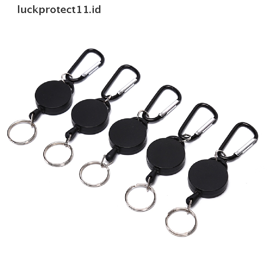 /Fashion Hot// Fashion// Gulungan Gantungan Kunci Ditarik Hitam Kabel Baja Recoil Belt Gantungan Kunci Badge Holder.