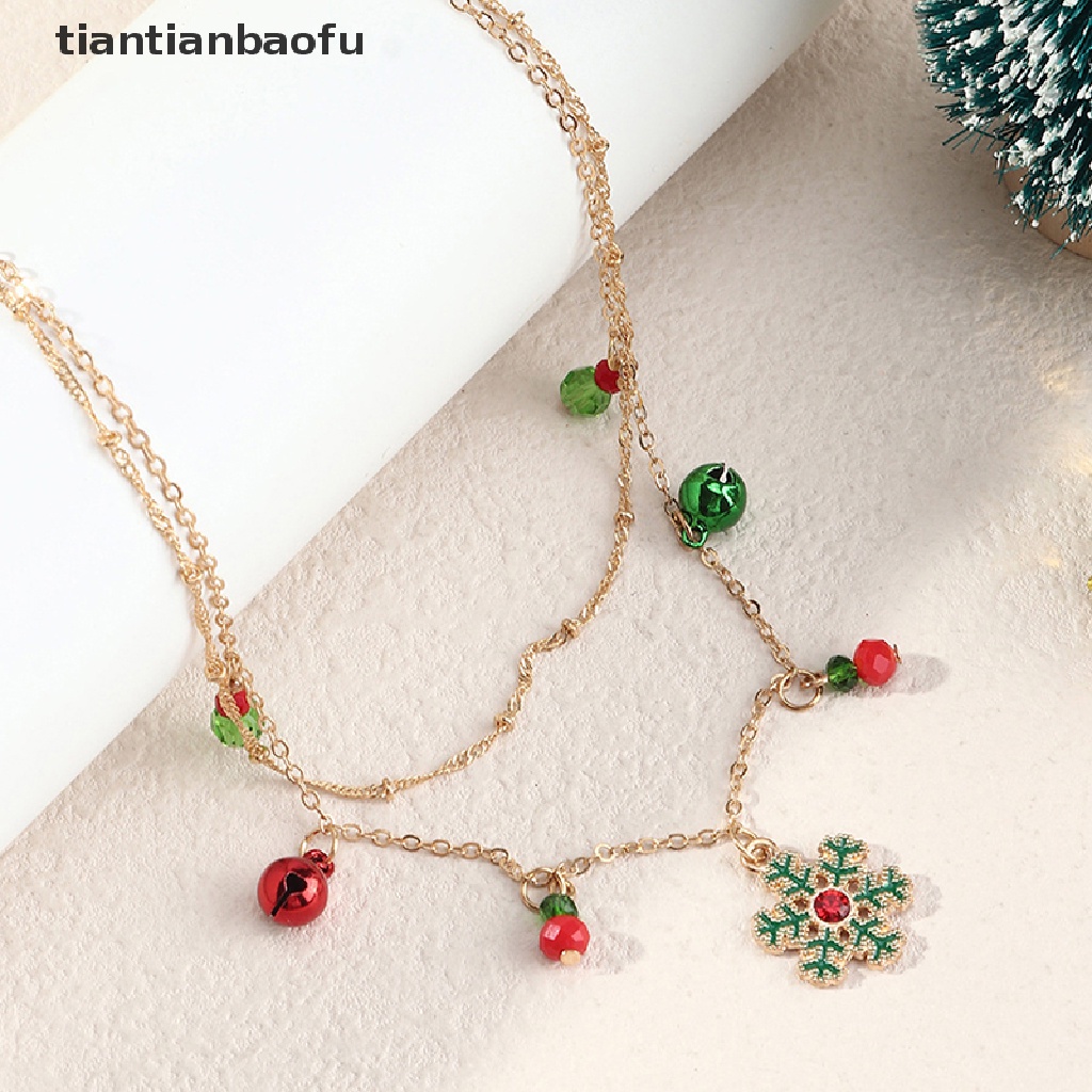 [tiantianbaofu] Halus Warna-Warni Lonceng Kristal Pohon Natal Liontin Kalung Untuk Wanita Fashion Klavikula Rantai Kalung Perhiasan Xmas Tahun Baru Hadiah Butik