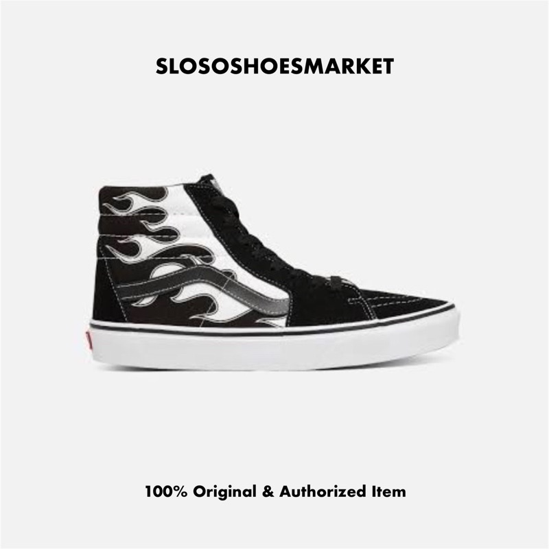 Vans Sk8 Hi Flame Black/White - 100% Original / RESMI