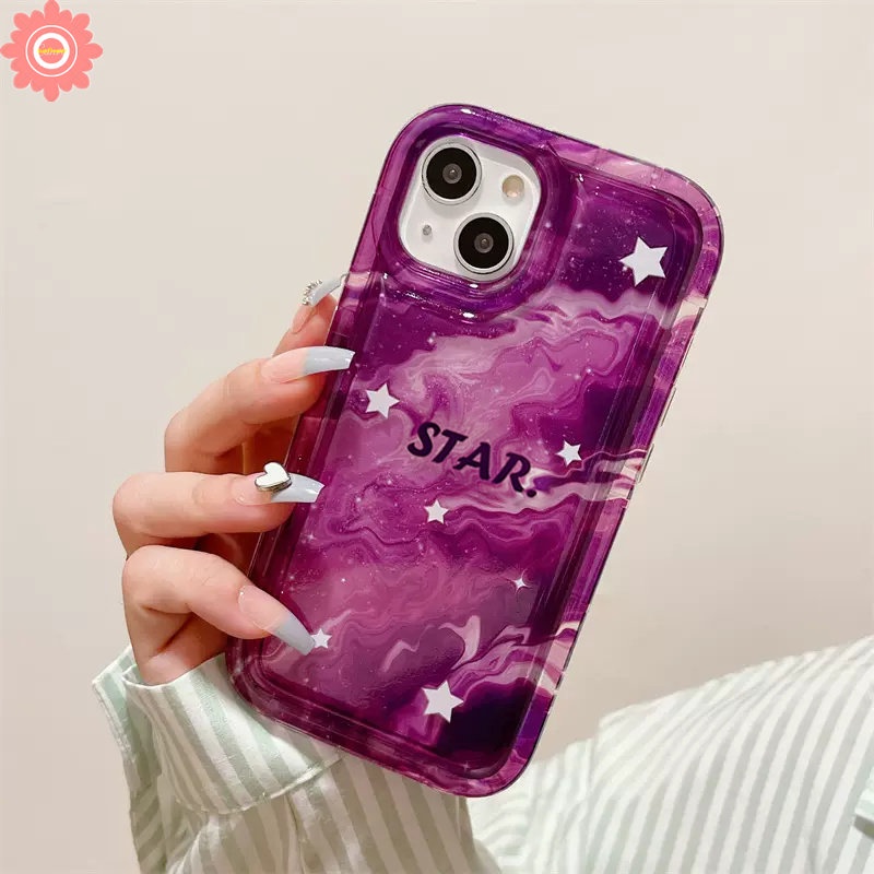 Casing Langit Berbintang Mewah Fantasi Ungu Starry Kompatibel Untuk IPhone 11 7plus 14 13 12 Pro Max7 8 6 6S Plus XR X XS MAX Bintang Gradasi Shockproof Casing Ponsel Airbag TPU Lembut