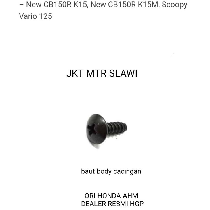 93903-353-80 baut body baut cacing vario, beat, scoopy, supra, revo 110, supra helm in, supra f1 asli honda ori honda ahm