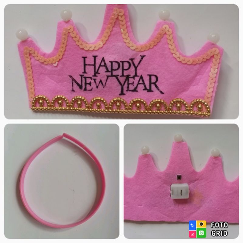 Bando Mahkota Happy New Year Bando Selamat Tahun Baru Dengan Lampu LED