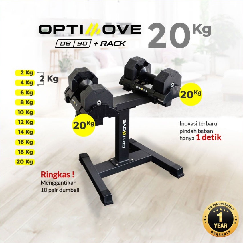 Adjustable Dumbell Dumbbel Set 20 Kg + Rack Bukan Nuobell Flexbell