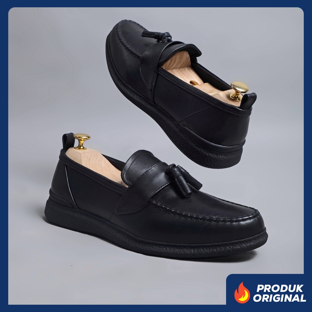 VASCO BLACK ORIGINAL x KENZIOS Sepatu Loafers Hitam Kulit Sapi Asli Pria Slip On Semi Formal Kerja Kantor Slop Pesta Wedding Kondangan Nikah Selop Kantoran Casual Penny Loafer Genuine Leather Footwear Big Size Jumbo Ukuran Besar 44 Keren Terbaru Kekinian