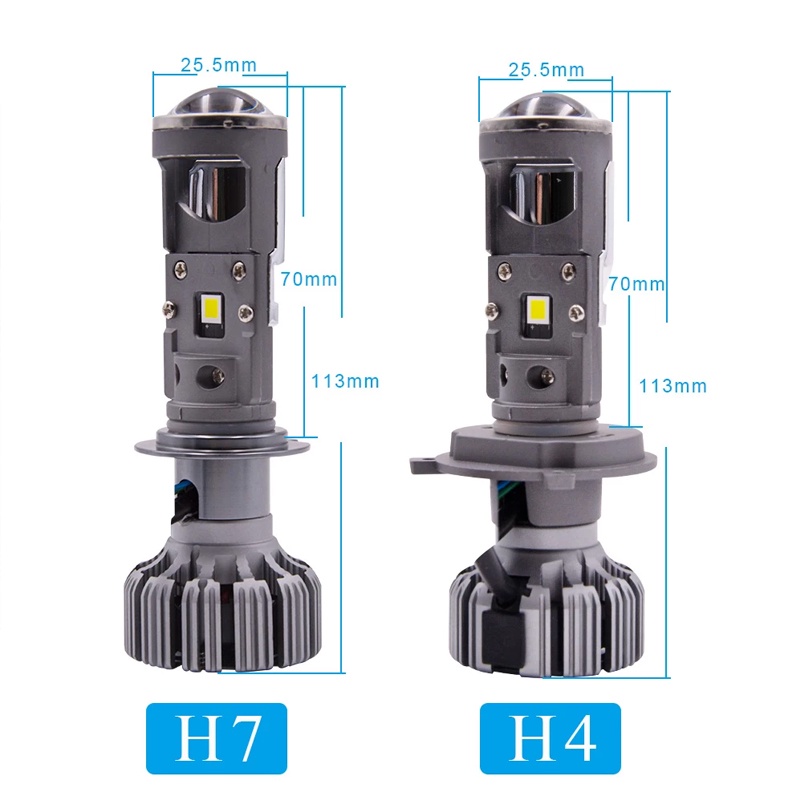 Lampu Depan LED H7 H4 mini 12V 24V 5500K Untuk Motor