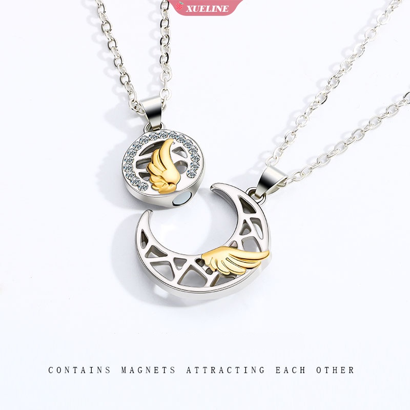 Kalung Pasangan Bulu Matahari Dan Bulan Fase magnet Menghisap Sederhana fashion Hari Valentine Kalung Rantai Klavikula Pria Dan Wanita Yang Dipersonalisasi set [ZXL]