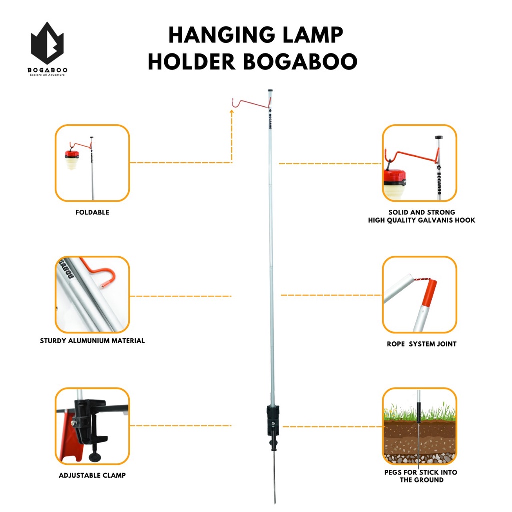 BOGABOO Hanging Lamp Holder - Gantungan Lampu - Tiang Lampu Lentera Senter - TIANG lampu lipat bogab