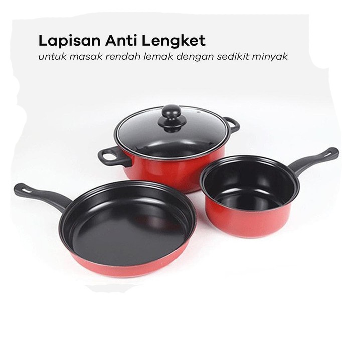 [DGB] PANCI SET 3 IN 1 COMBINATION POT ANTI LENGKET WARNA FRYPAN MILK PAN PANCI SUSU SET