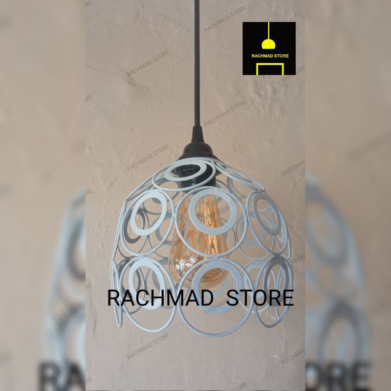 Lampu gantung hias minimalis teras bulat motif isi 1 putih