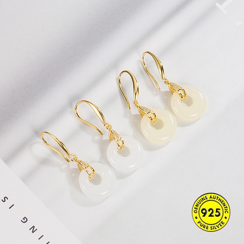 Anting Gesper Pengaman Giok Hetian Giok Hetian Liontin Oval Wanita U1166