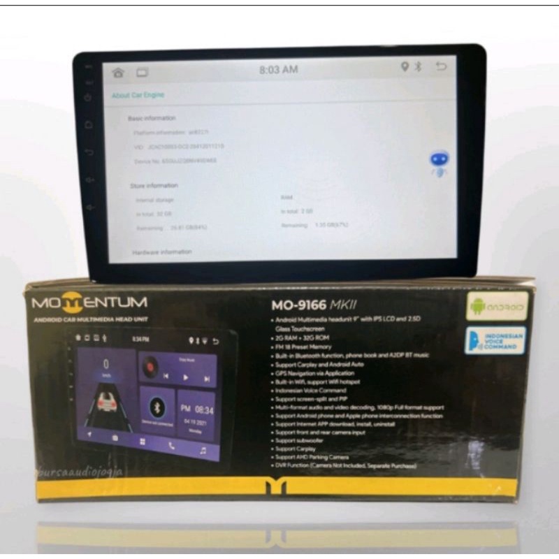 head unit Android 9 inch momentum ram2/32