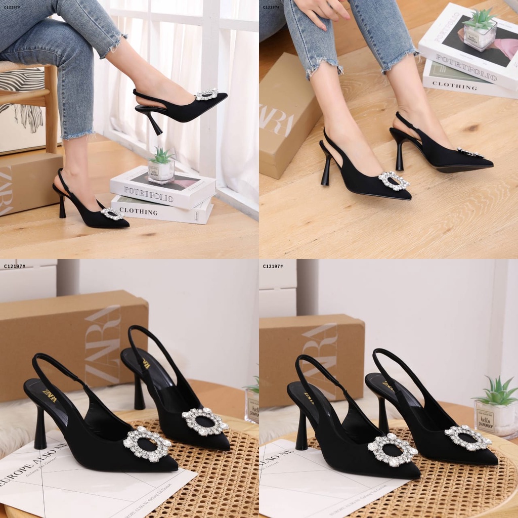 ZR Embellished Heeled Slingback Diamond Heels Shoes C12197