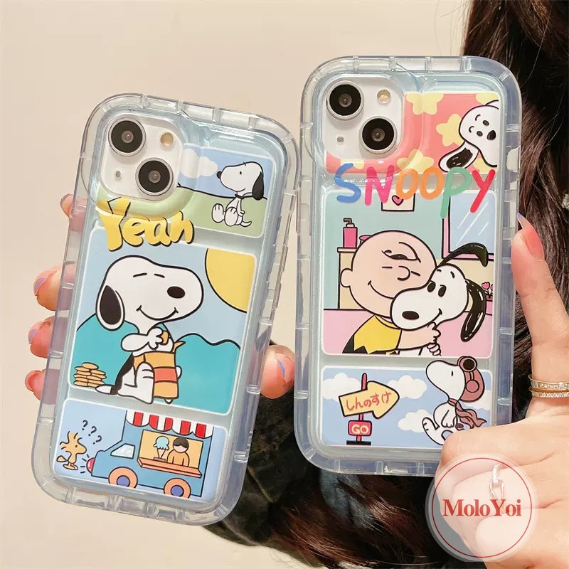 IPHONE Casing Ponsel Snoopy Kartun Lucu Kompatibel Untuk Iphone11 14 13 12 Pro MAX XR 7Plus 8Plus 78 6 6S Plus X XS MAX Bening Shockproof Transparan Airbag Lembut TPU Penutup Belakang