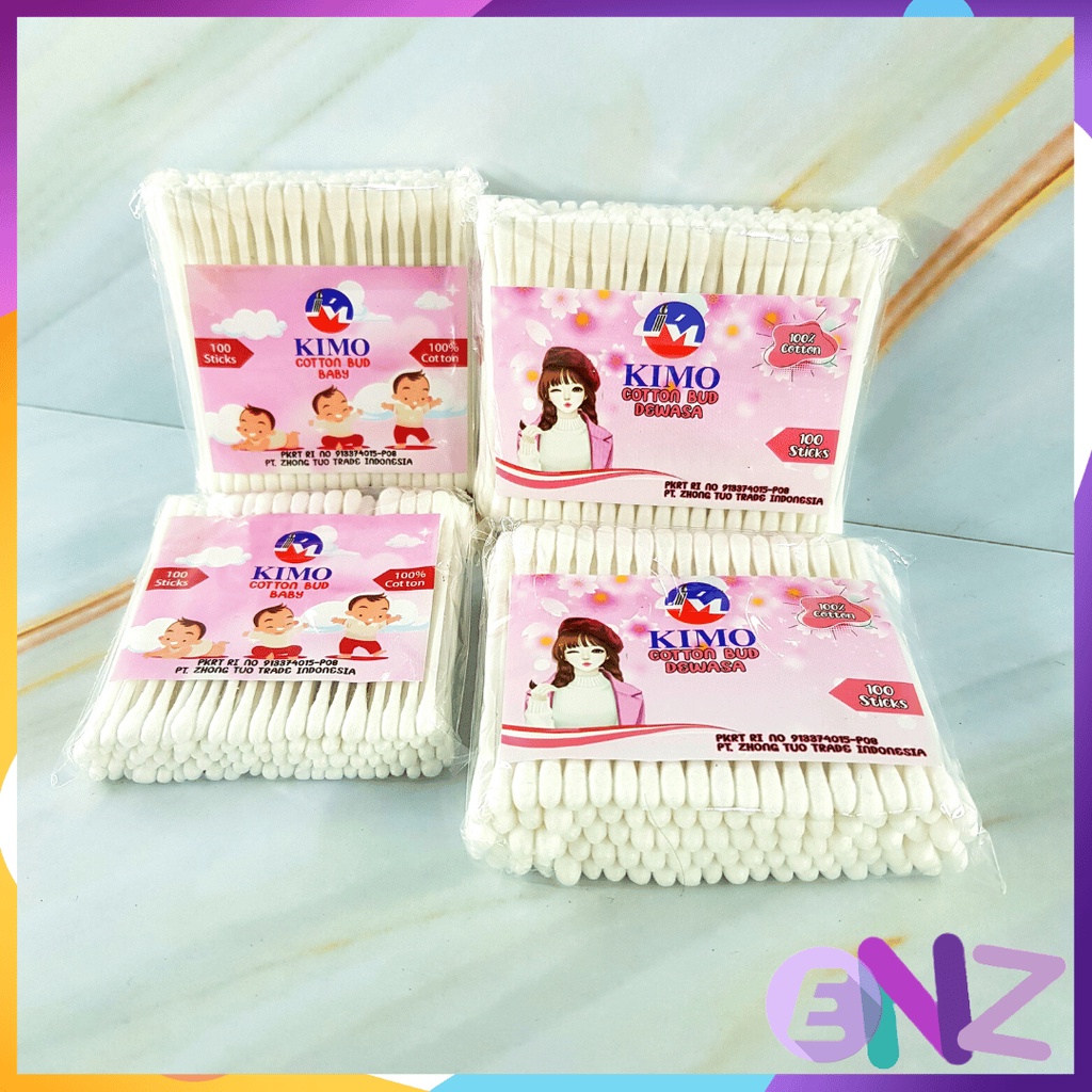 ENZ ® COTTON BUD KIMO / COTTON BUD DEWASA / COTTON BUD BABY / PEMBERSIH TELINGA KOREK KUPING KAPAS ISI 100PCS / Spons Make UP / Kuas Make Up / Bandana Skincare / Cermin Kaca / Beauty Blender 1256