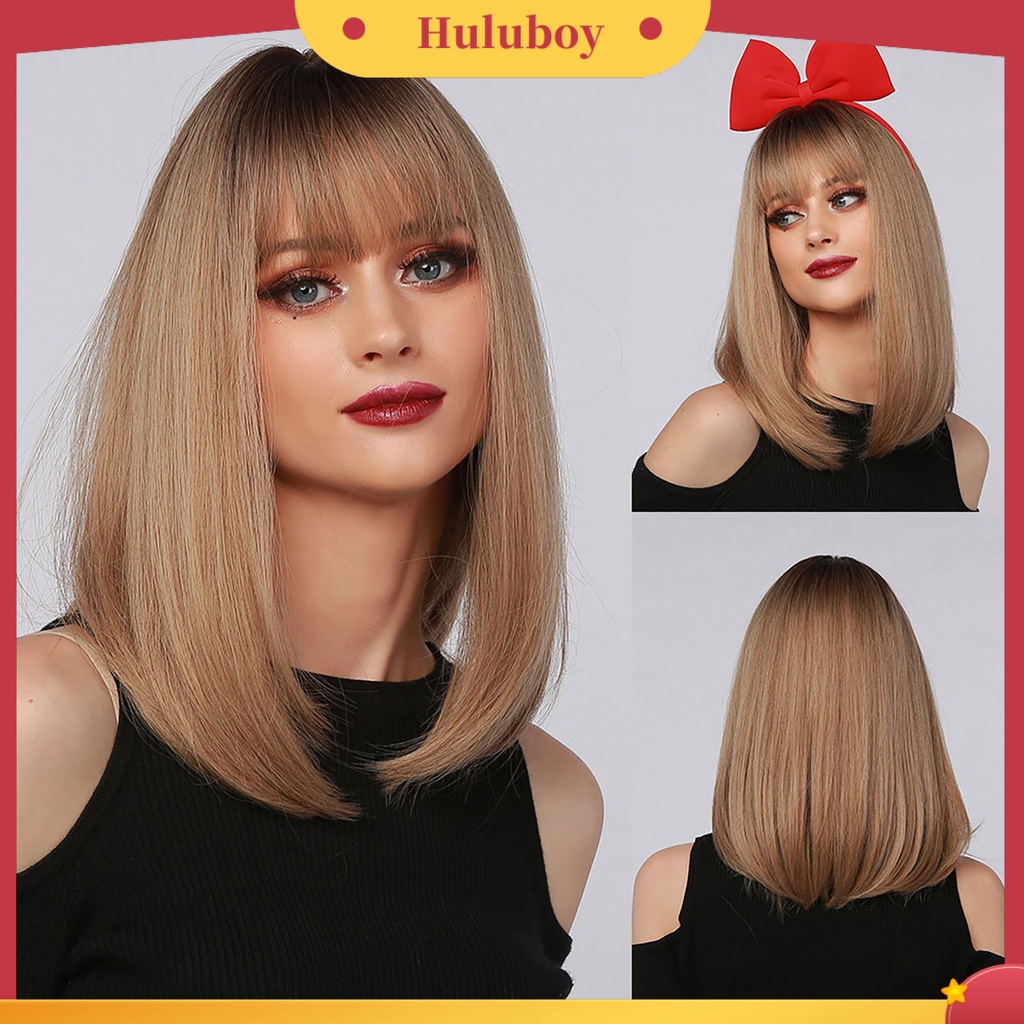 Wig Rambut Wanita Model Panjang Sedang Lurus Warna Gradasi Untuk Natal