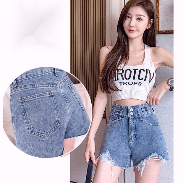 [Cewek_id]Celana jeans pendek wanita korean style highwaist hotpants dewasa premium ripped jumbo denim kekinian ootd