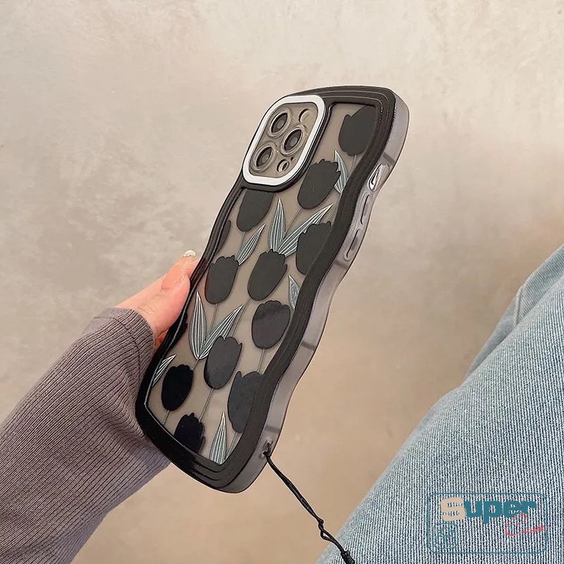 Casing Tepi Bergelombang Vivo Y15 Y15s Y35 Y16 Y22 Y20 Y02s Y11 Y12 Y15 Y15A Y17 Y21 V20 V21 V25E Y75 V25 Y12s Y22s Y12i Y93 Y21s Y33s Y91 Y30 Y50 Y91C Retro Bunga Tulip Soft TPU Case