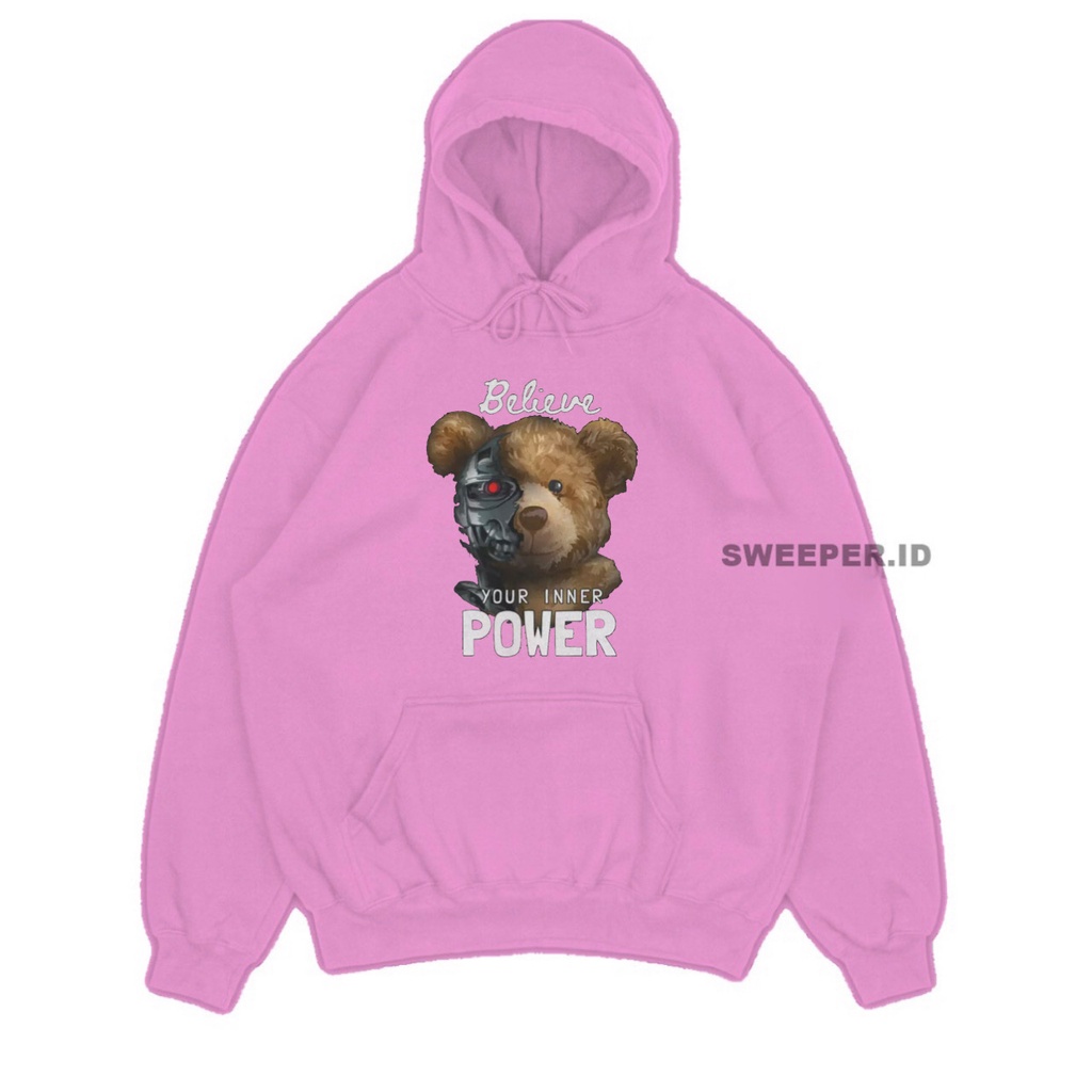 SWEATER HOODIE MOTIF BEAR BELIEVE PRIA &amp; WANITA BAHAN FLEECE