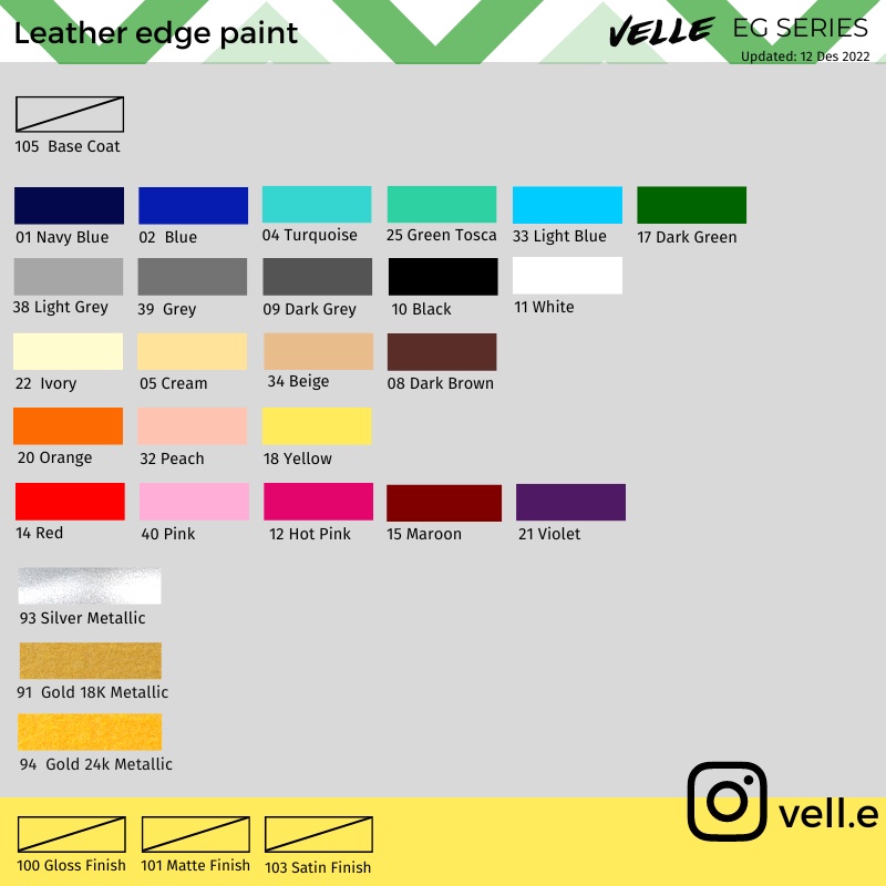 Velle EG - Cat pinggiran tepian tas kulit - cat pinggir tepi - leather edge paint - matte doff