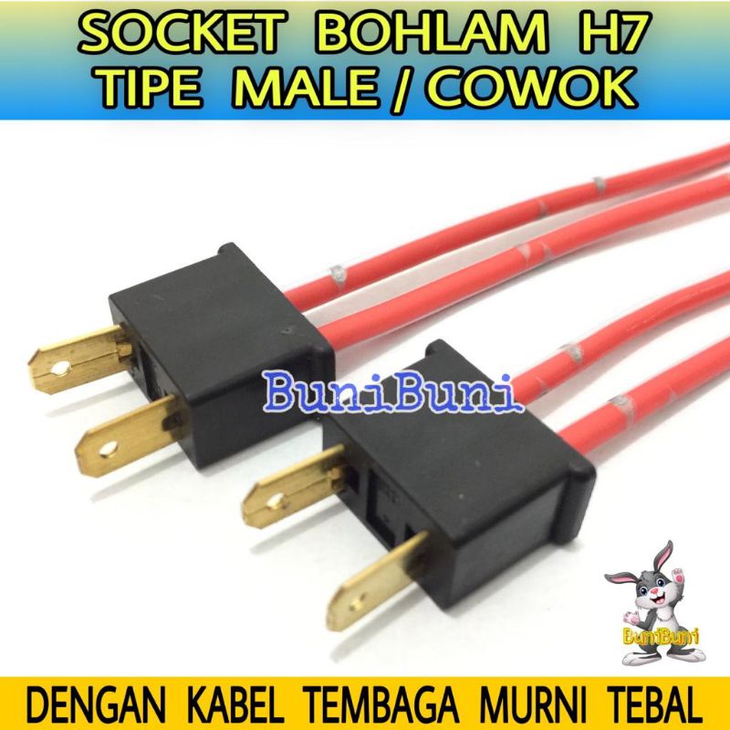 Socket H7 COWOK / Soket Lampu Mobil H7 Versi INPUT MALE / LAKI / COWO Dengan Kabel Tembaga