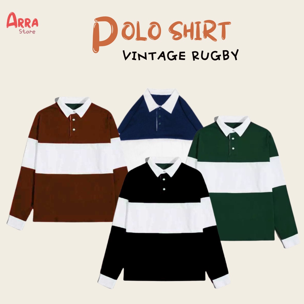 Polo Shirt Rugby Lengan Panjang Pria Wanita Oversize