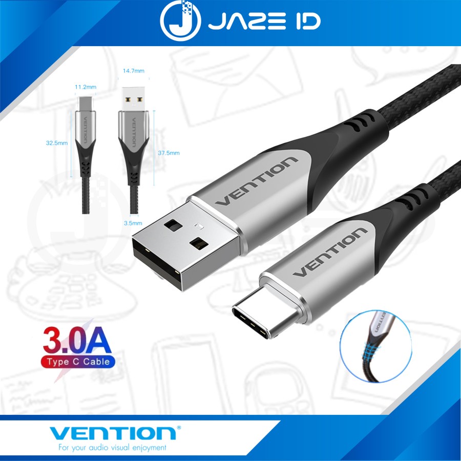 Vention Kabel Data USB Braided Type C 3A Fast Charge 1.5M 2M 3M