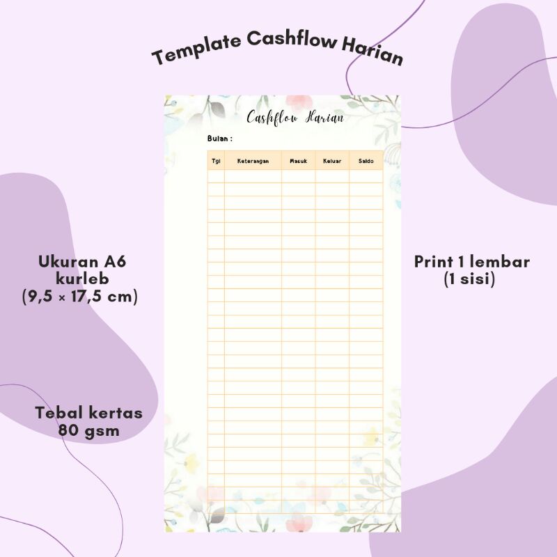 

Template Cashflow harian | isi binder A6