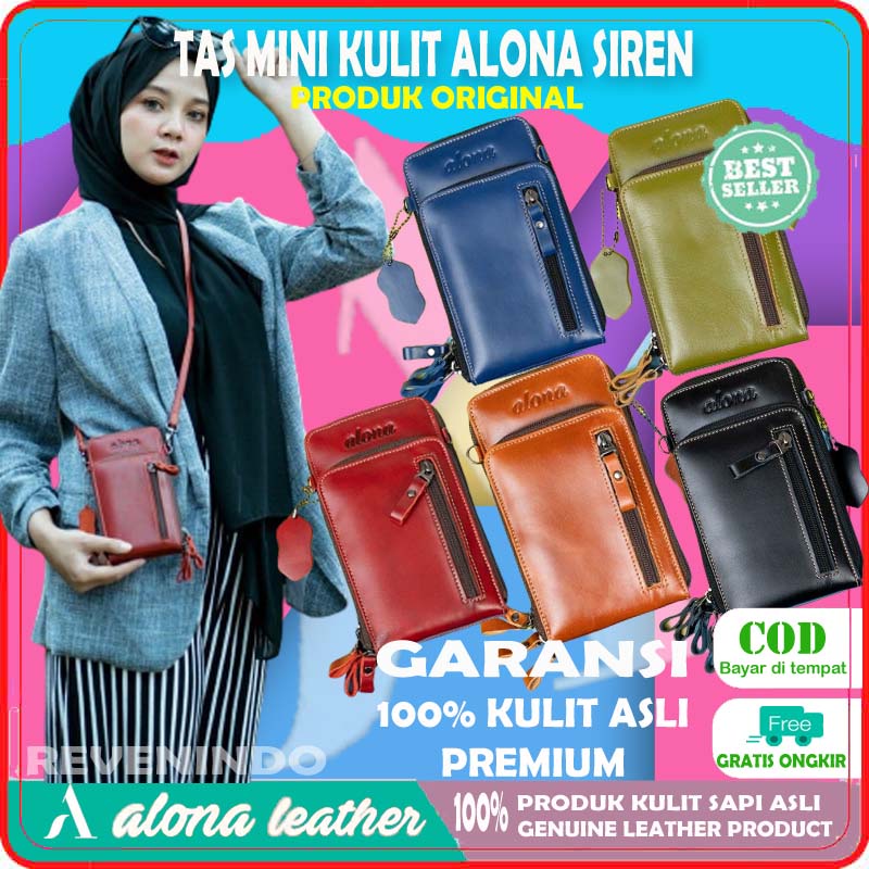 ALONA SIREN MINIBAG Tas Selempang Slempang Bahu Mini Kecil HP Handphone Bahan 100% Kulit Sapi Asli O