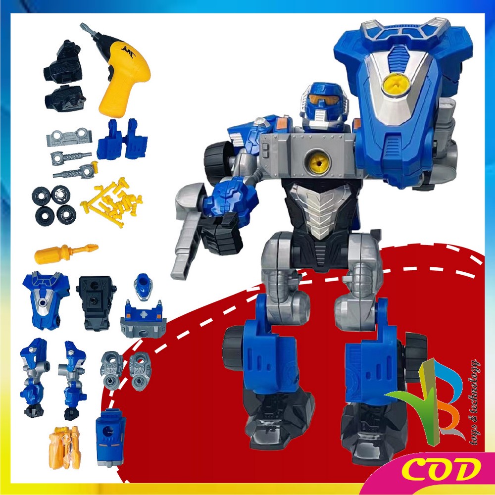 RB-M214 Mainan Robot Anak Laki Laki Robot Deformation 2IN1 DIY Puzzle Toys Mainan Bongkar Pasang Dengan Obeng Listrik / Mainan Mobil Mobilan