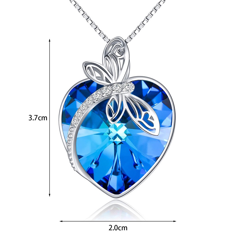 Kalung Guci Capung Untuk Abu Bahan Sterling Silver925 Dengan Perhiasan Cremasi Kristal Hati Biru Untuk Wanita
