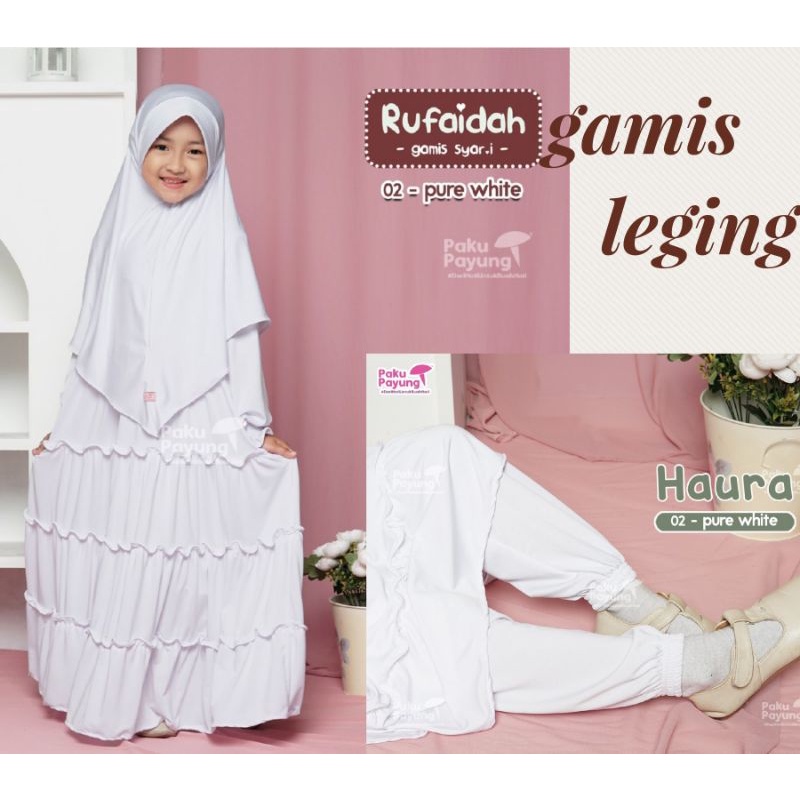 Rufaidah White Series Original By Paku Payung PPC Terbaru Gamis dan Leging Lejing Legging Muslim Ana