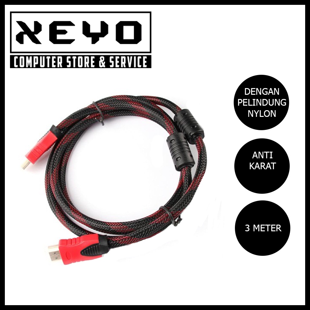 HDMI Male to Male Cable Kabel HDMI 3 Meter - Hitam/Merah