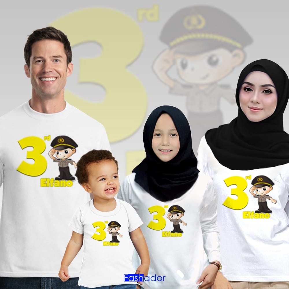 GRATIS CUSTOM NAMA/FOTO Kaos/Baju/T-Shirt Ultah/Ulang Tahun POLISI Couple Keluarga Ayah,Ibu,Anak cow