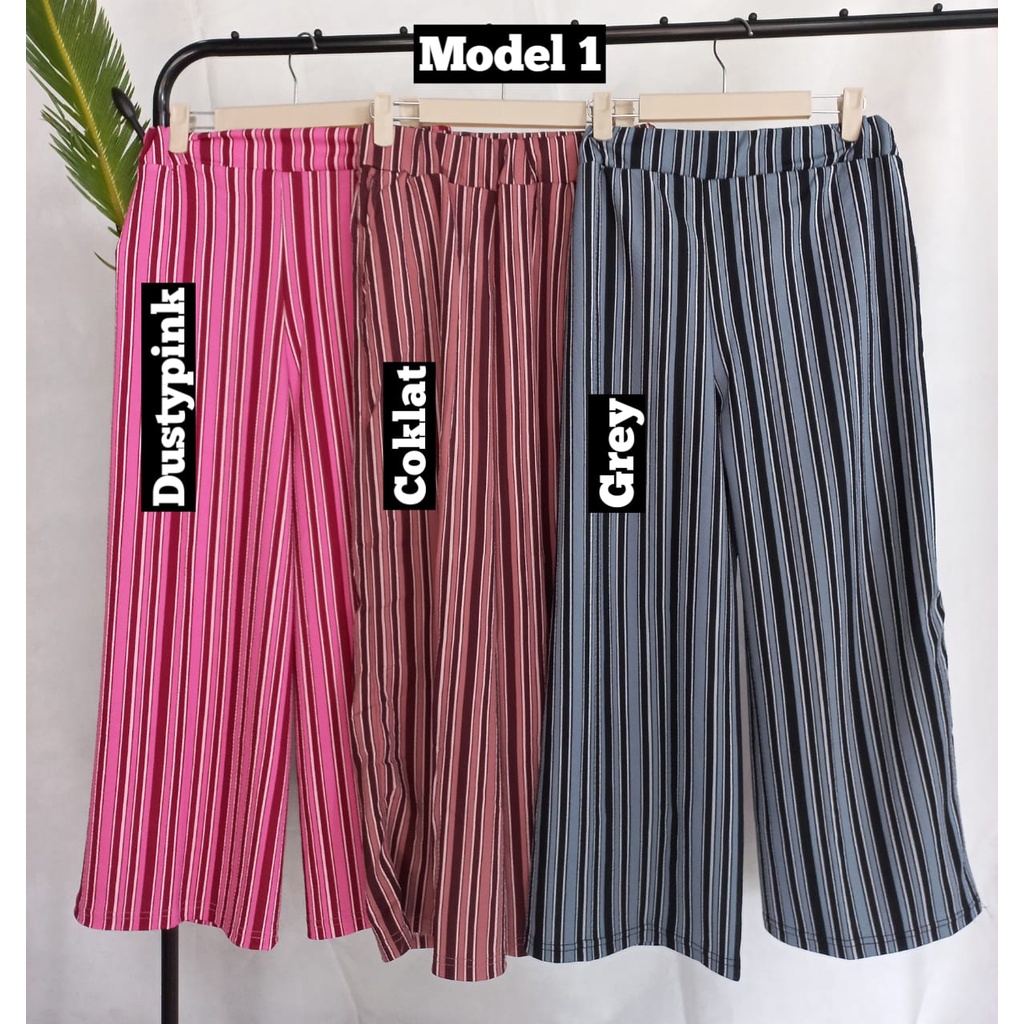 Kulot Crepe Motif Salur Termurah Best Seller | Celana Kulot Salur Panjang