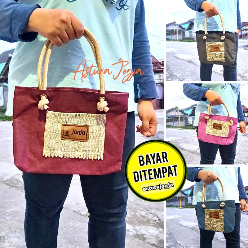 Tas Jogja Kanvas Tali Sumbu Ukuran Kecil || Tas Mukena Souvenir Oleh Oleh Jogja Malioboro