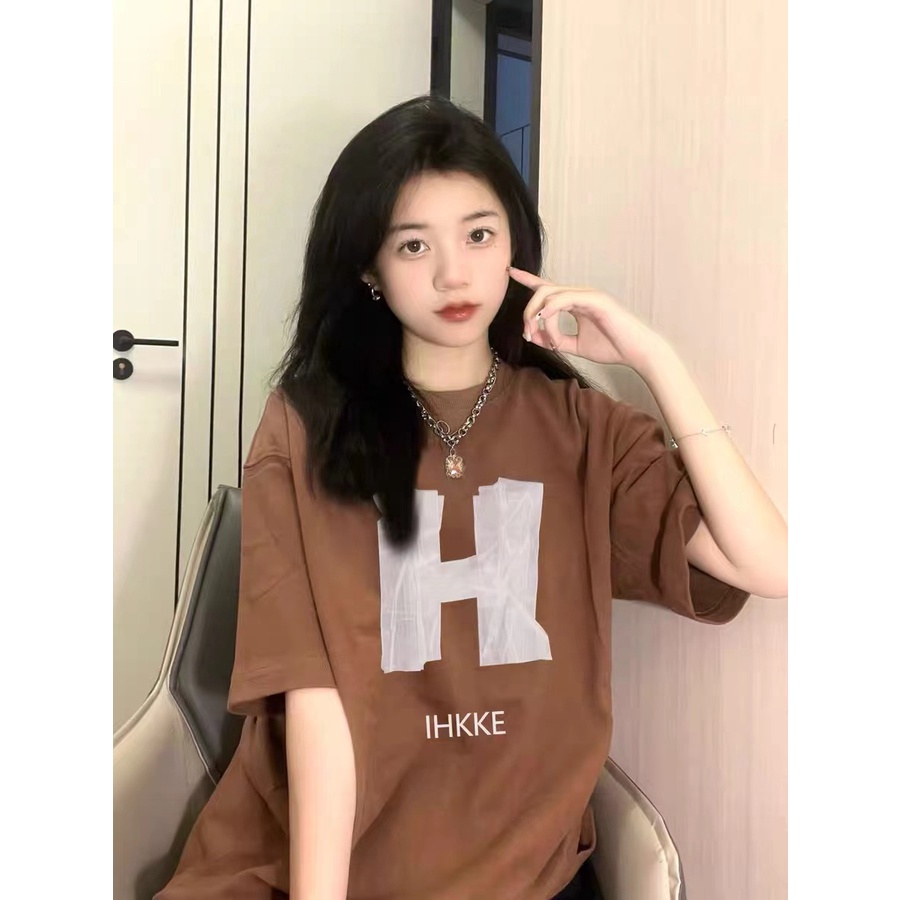 &quot;H&quot; Vintage Kaos Lengan Pendek Toffe Atasan Wanita Oversize Printed T-shirt Kekinian Korean Style ootd