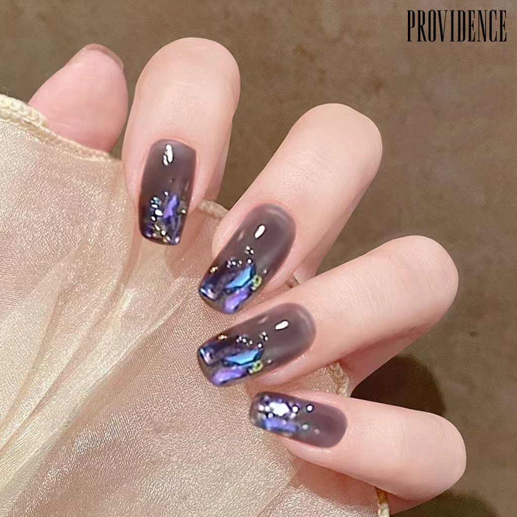 Providence 1set Kuku Palsu Pecah Berlian Imitasi Mudah Dihapus Mid Length Persegi Panjang DIY Nail Art Manis Penutup Penuh Tekan Tips Kuku Perlengkapan Manicure