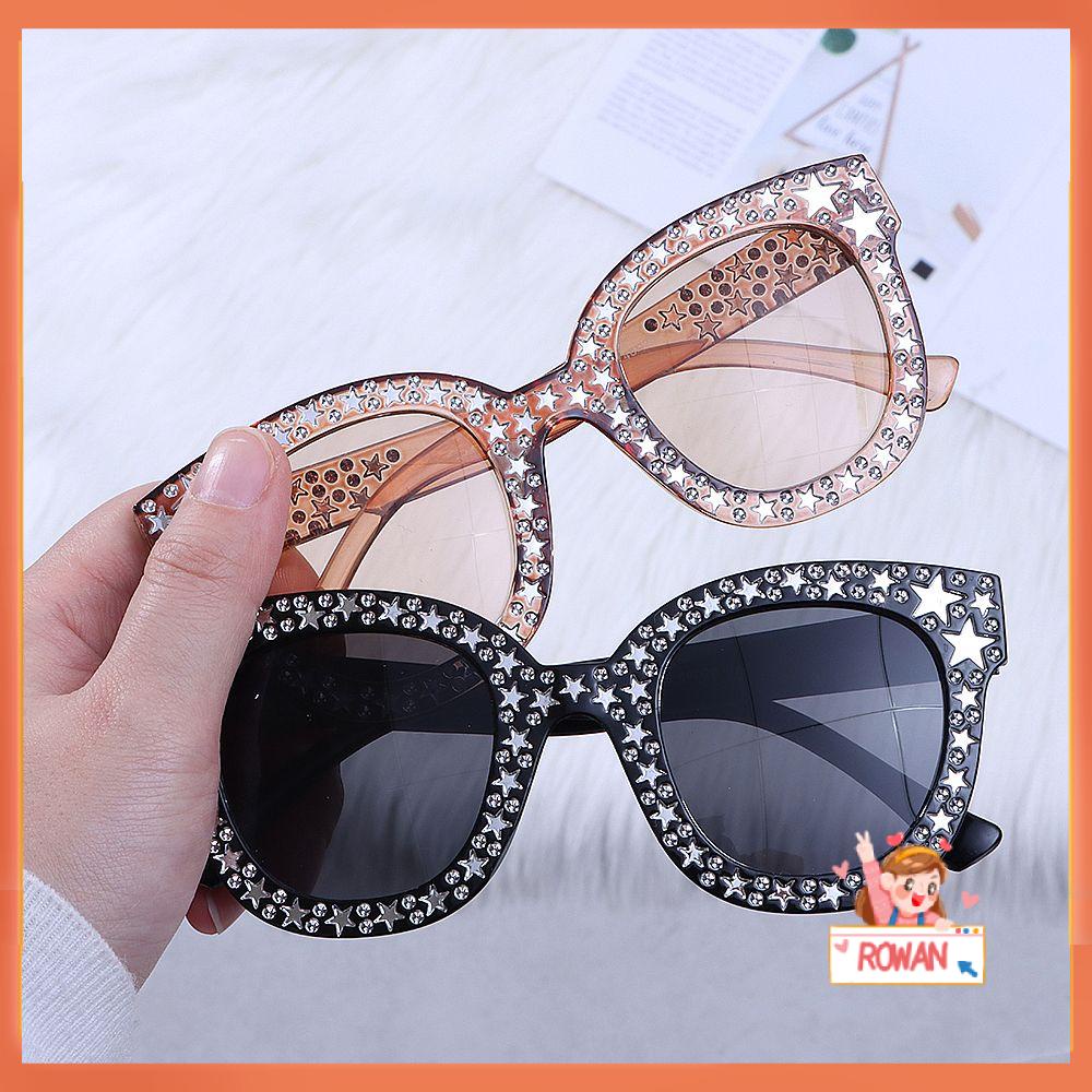 R-flower Oversized Sunglasses Perlindungan UV Berlian Imitasi Bingkai Kristal Wanita Sunglasses