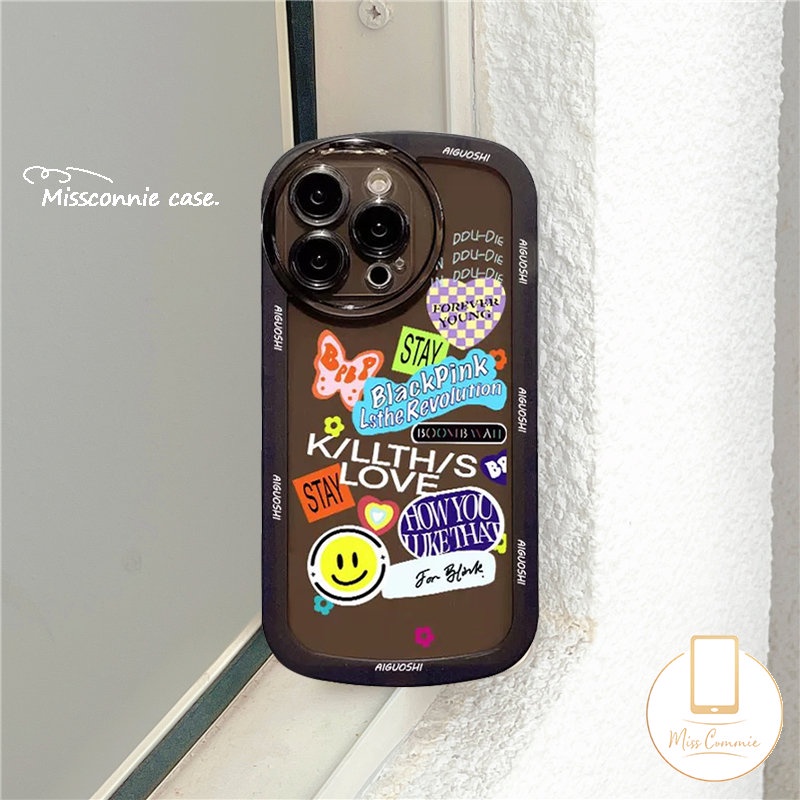 Realme C15 C31 C35 C25 C12 C21Y C11 C25Y C25s C3 9i 5 6i 5i 5s C20 C20A C1 Trend Fashion Casetify BlackPink Stiker Lucu Label Smile Soft Airbag Shockproof Casing Belakang