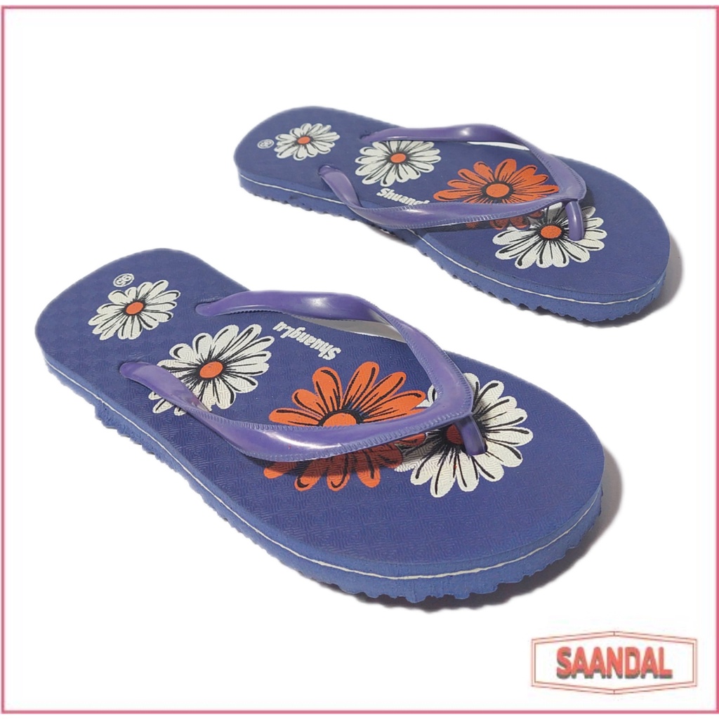 Sandal Jepit Anak ShuangLu Floral Wanita Perempuan Karet Tebal Ekonomis(BISA SATUAN COD)