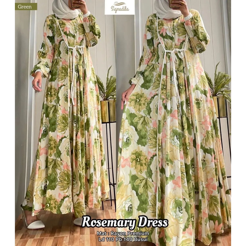 Rosemary Dress Gamis Rayon Motif Bunga